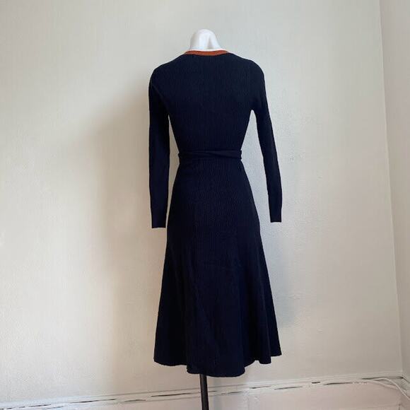 Caara Size Small Cedar Midi Dress Knit A Line Black Orange White Striped Belted - Picture 11 of 12